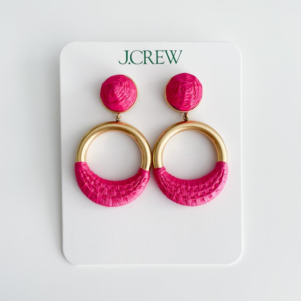 J. Crew Faux-Raffia-Wrapped Hoop Earrings (Vivid Begonia) - Picture 3 of 3